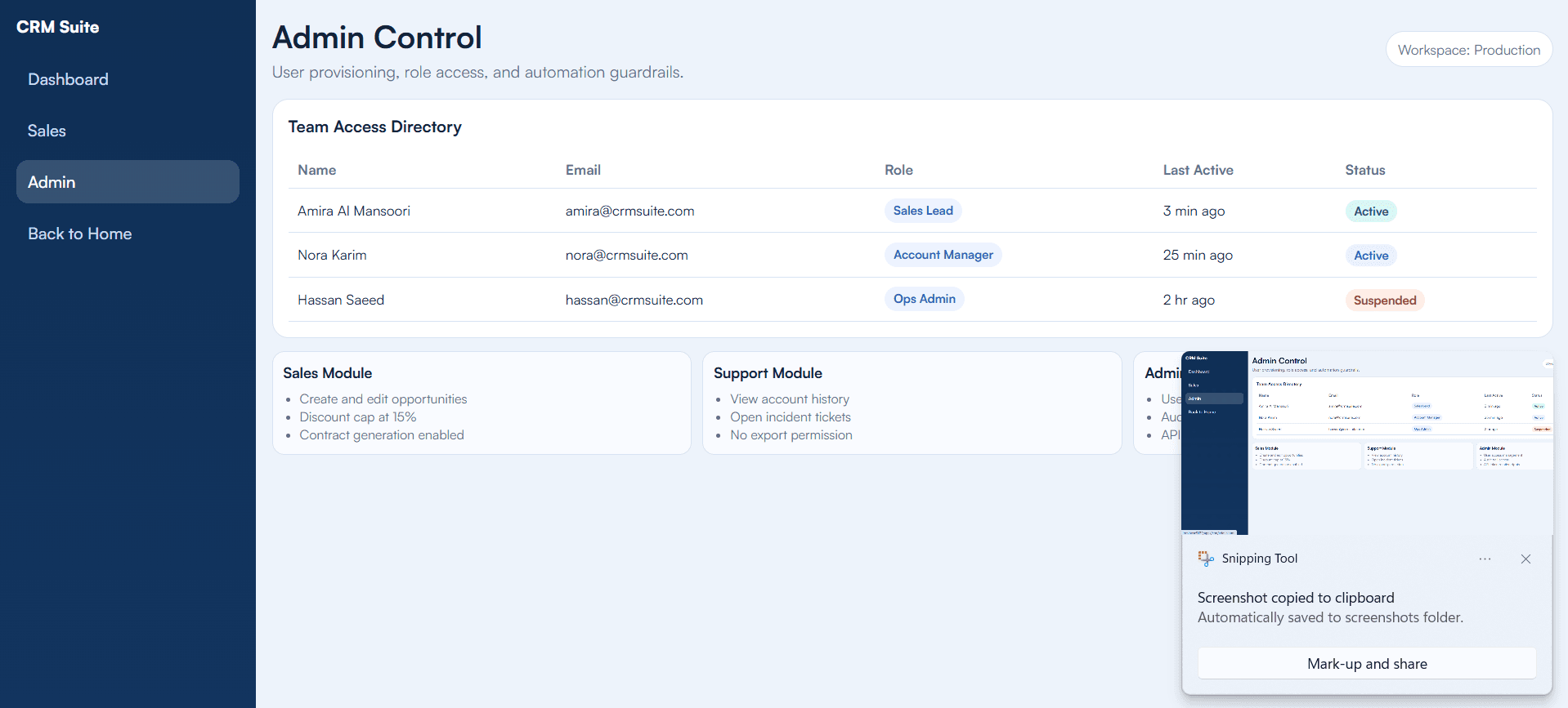 CRM dashboard preview